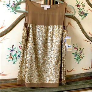 🎉NWT Michael Kors sequined goldsheer bodice